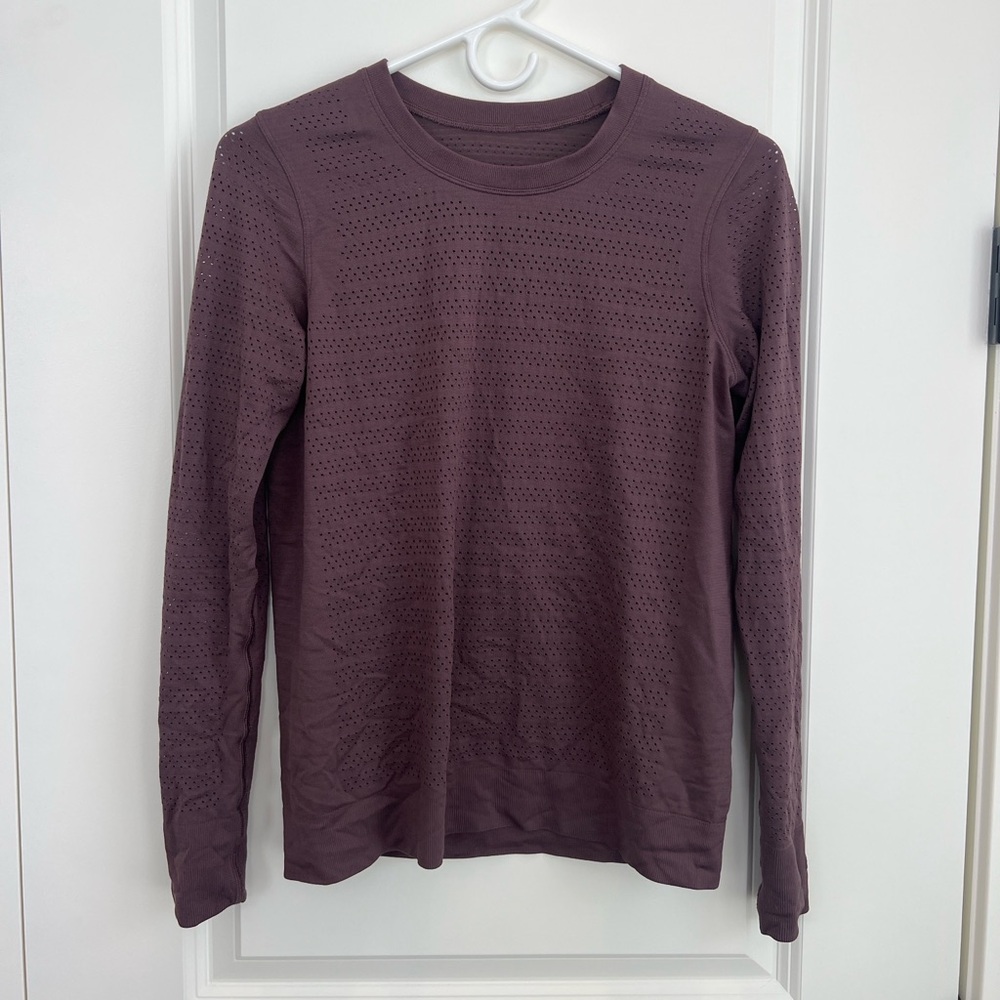 Lululemon Breeze By Long Sleeve *Squad Cherry Cola Seamless Top Size 6 - Picture 4 of 7
